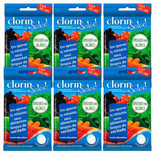 Clorin Salad Higieniza Frutas Legumes Verduras C/6 Cartelas