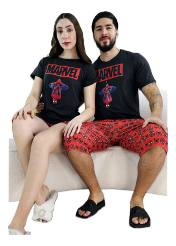 Pijama Dúo De Parejas Spiderman Short Y Camisa Cómoda Suave