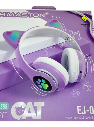 Fone De Ouvido Bluetooth Sem Fio Gatinho Cat Led Luzes Fones