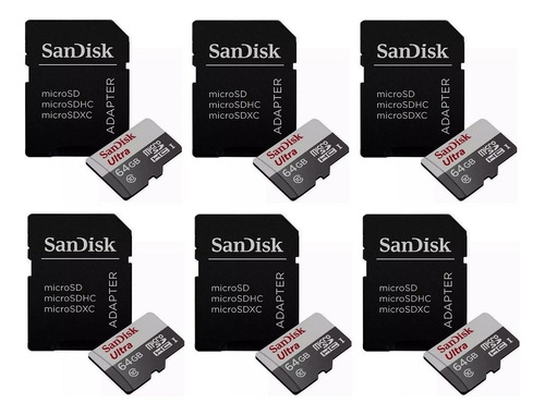 6 Uni. Sandisk Micro Sd 64gb Para Smartphone Tablet E Câmera