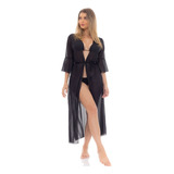 Saída De Praia Longa Vestido Canga Manga Kimono Promoção