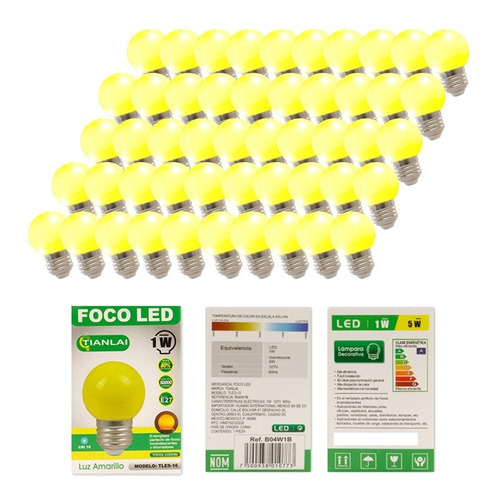 Foco Led Bombilla Decorativo Amarillo 5w Base E27 50 Piezas