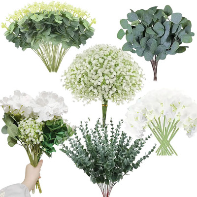 60 Hojas De Eucalipto Artificial Y Gypsophila Flor Para Ramo | MercadoLibre