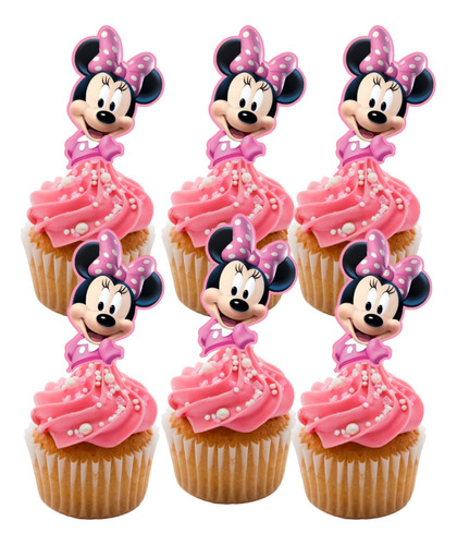 Cupcake Topper Minnie Mouse Rosa 20 Piezas