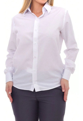 Camisa Social Feminina Branca Manga Longa Slim