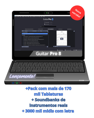 Guitar Pro 8+soundbanks+170 Mil Tablaturas+3000 Midis+bônus