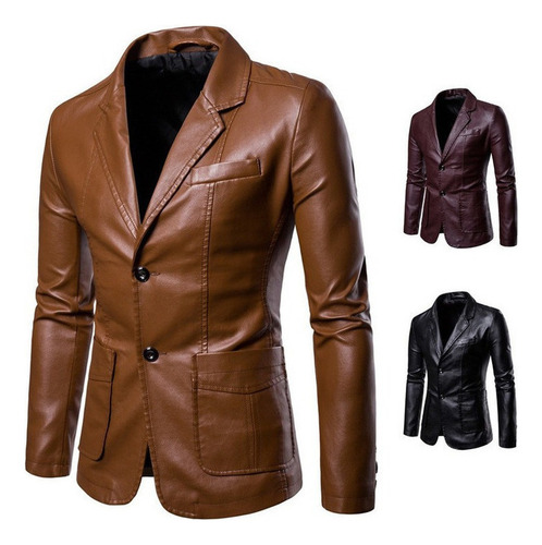 Chaqueta De Cuero Pu Con Solapa Delgada Para Hombre