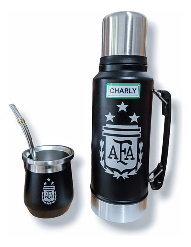 Set De Termo Mate Y Bombilla De Acero Inoxidable 1l Charly M