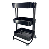 Organizador De Cocina Carrito Auxiliar 3 Niveles Estante 360 Color Negro