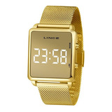 Relógio Lince Feminino Quadrado Led Dourado Mdg4619l