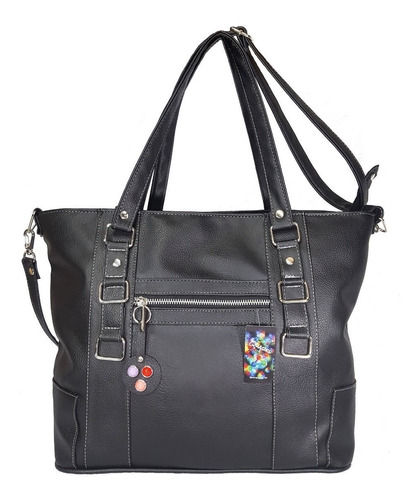 Cartera Shopper Quarks Bolso De Mujer Grande A4 Eco Cuero Pu Diseño Lisa De Cuero Sintético  Negra Con Correa De Hombro Negra Asas Color Negro