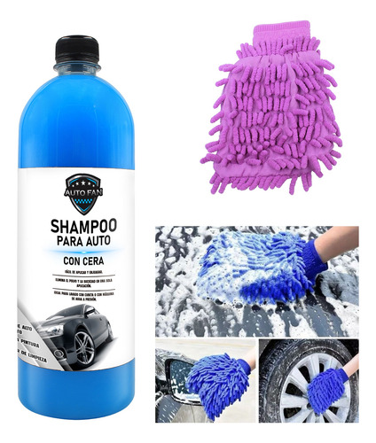 Shampoo Con Cera Para Autos + Guante De Microfibra 1 Litro