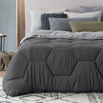 Edredón King Size Acolchado Reversible Dos Vistas, Esquimal Relleno Down Alternative, Ultra Suave, Todo Clima, Compatible Con Funda Duvet Gris Oscuro\u002F Gris Medio | Meses sin interés