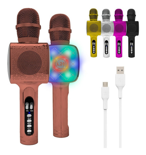 Microfono Karaoke Bluetooth Inalambrico Parlante Efectos Rgb Color Rosa Dorado