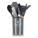 Set Utensilios De Cocina Kit 11 Piezas Lata Madera Silicona 