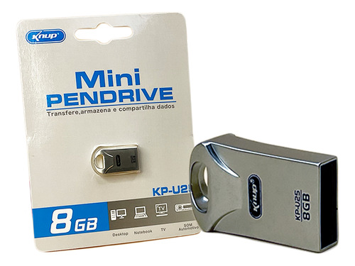 Mini Pendrive 8gb Usb2.0 Metal Para Som Automotivo Pc Tv Cor Cinza