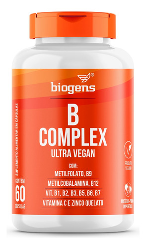 Complexo B Vegano 60cps, B Complex, Até500% Vd, Biogens Full