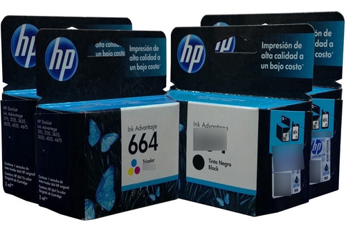 Combo 4 Cartucho Tinta Hp 664 2color F6v28al 2negros F6v29al