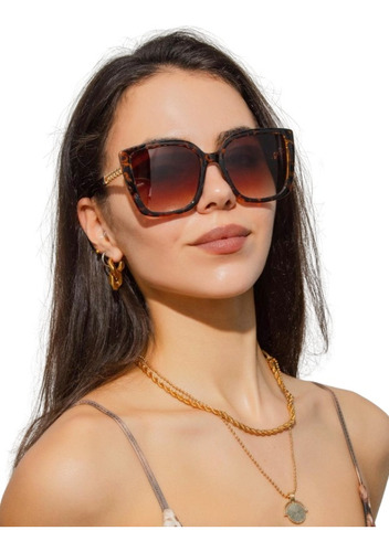 Lentes Gafas De Sol Con Marco Cuadrado Para Mujer Dama Lente Marrón