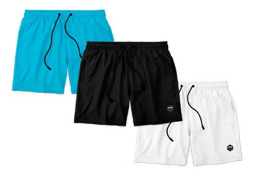 Kit 3 Shorts Bermuda Masculino Básico Mauricinho Tactel