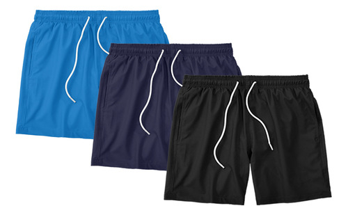 Kit 3 Shorts Masculino Liso Bermuda Tactel Treino Academia