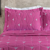 Kit Cobre Leito Colcha Cama Casal Queen Percal 200 Fios Pink