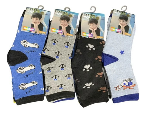 Pack 12 Calcetines Niños Gruesos Toalla  Invierno Con Diseño