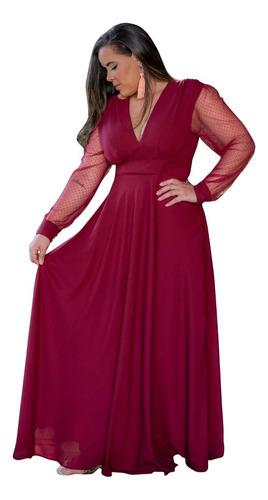 Vestido De Madrinha Manga Longa Plus Size