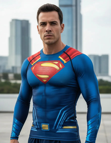 Tops Camisa Compresión Con Estampado De Superman Para Hombre