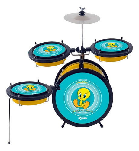 Mini Bateria Infantil Luen Warner Bros Baby C/ Banco Baqueta Cor Piu Piu