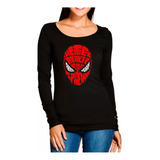 Polera Manga Larga Mujer Spiderman Hombre Araña Con Letras