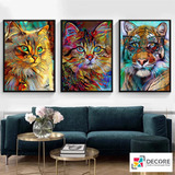 Quadro Decorativo Gatos Aquarela Arte Abstrato Pintura Sala