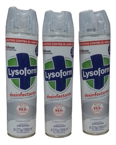 Desinfectante Ambientes Lysoform Original Aerosol 380cm3 X3