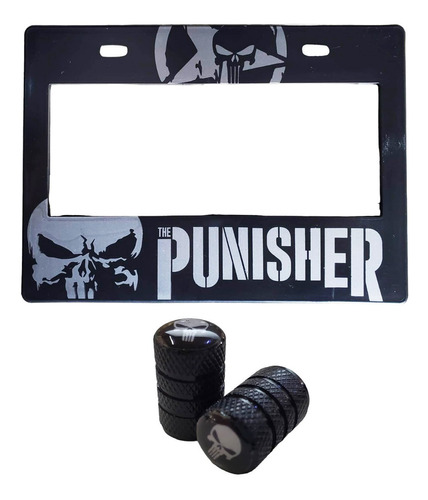 Set 1 Portaplacas Universal Moto Punisher + 2 Tapones Aire 