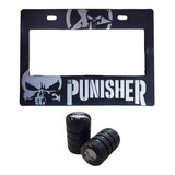 Set 1 Portaplacas Universal Moto Punisher + 2 Tapones Aire 