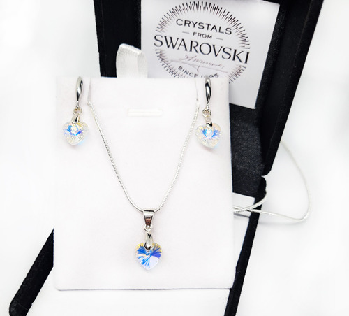 Exclusivo Conjunto Swarovski Plata 925 Corazón Punto De Luz