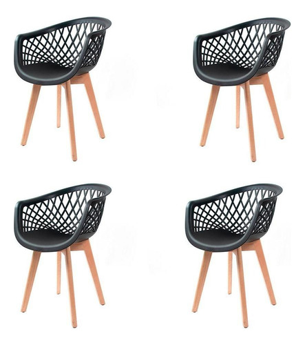 4 Cadeiras Web Wood Preta 