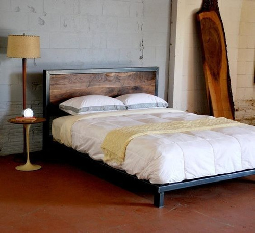 Cama De Hierro Y Madera 2 Plaza Estilo Industrial C010