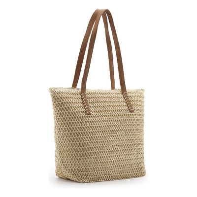 Bolsa Playa Tote Mujer Beige Cremallera Espaciosa Laptop 15.6 Paja | MercadoLibre