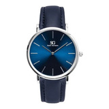Relógio Minimalista Azul Pulseira De Couro Riverdale 40mm