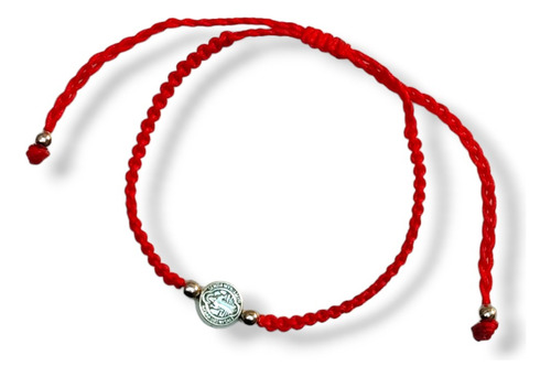 Pulsera Medalla San Benito Hilo Rojo Tejido Protección