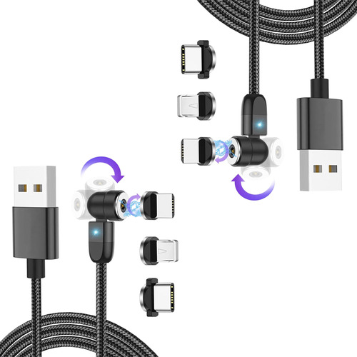 Cable Usb Tipo C Para iPhone Celular Samsung Otg Lightning 2 Cargador Magnético De 1 Metro Micro Usb V8 Tipo C iPhone Cable Gaming Celular Antipolvo Giratorio Protege El Centro De Carga Negro 2 Pcs