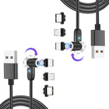 Cable Usb Tipo C Para iPhone Celular Samsung Otg Lightning 2 Cargador Magnético De 1 Metro Micro Usb V8 Tipo C iPhone Cable Gaming Celular Antipolvo Giratorio Protege El Centro De Carga Negro 2 Pcs