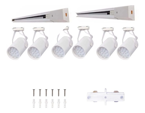 Spot Riel Led 12w X6 + Riel 1 Mt X2 + Union Blanco Luz 3500k