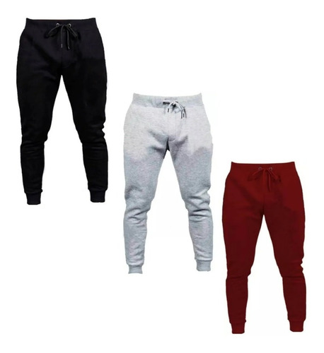 Kit 3 Calça Lisa Unissex Moletom Skinny Calça De Moletom