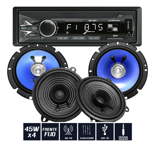 Stereo Bluetooth + Parlantes Bomber 5 Y 6 Pulgadas Cono Dual