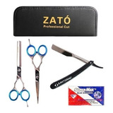 Kit Tijeras Peluquería Corte + Pulir  5.5 + Navajin Zato 