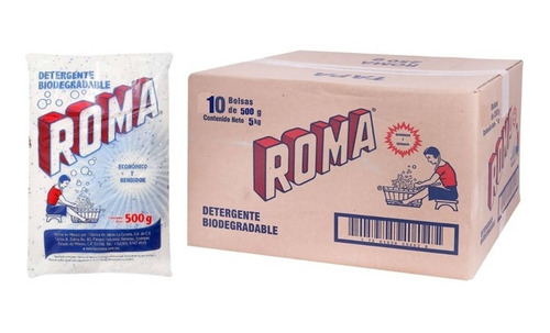 Caja 10 Pack Detergente En Polvo Roma Multiusos 500gr C/u