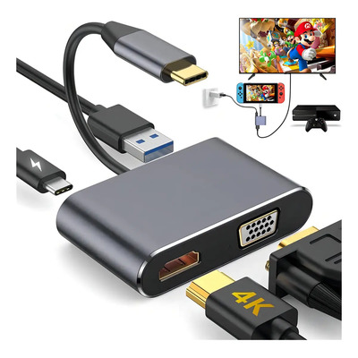 Adaptador USB C ALLS SD HDMI VGA PD USB3.0 4 en 1 Compatible Thunderbolt 3\u002F4 | Meses sin interés