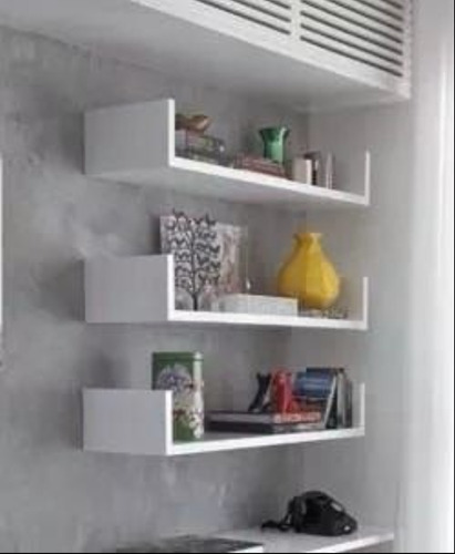 3 Prateleiras Nichos U 50x15 Mdf Branco + Suporte Invisível